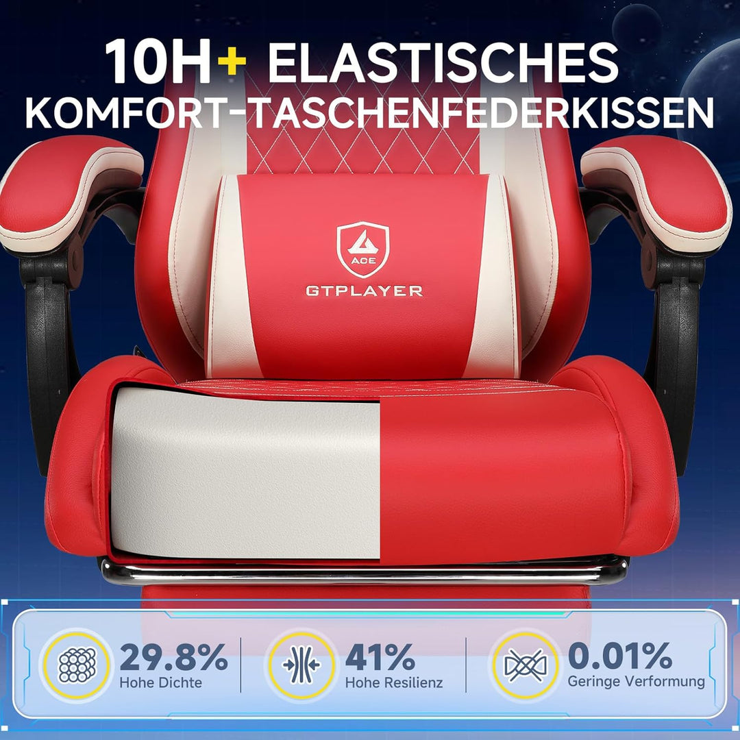 GTPLAYER Gaming Stuhl, Ergonomischer Gamer Stuhl aus PU-Leder mit Lendenwirbelstütze, PC-Stuhl mit v