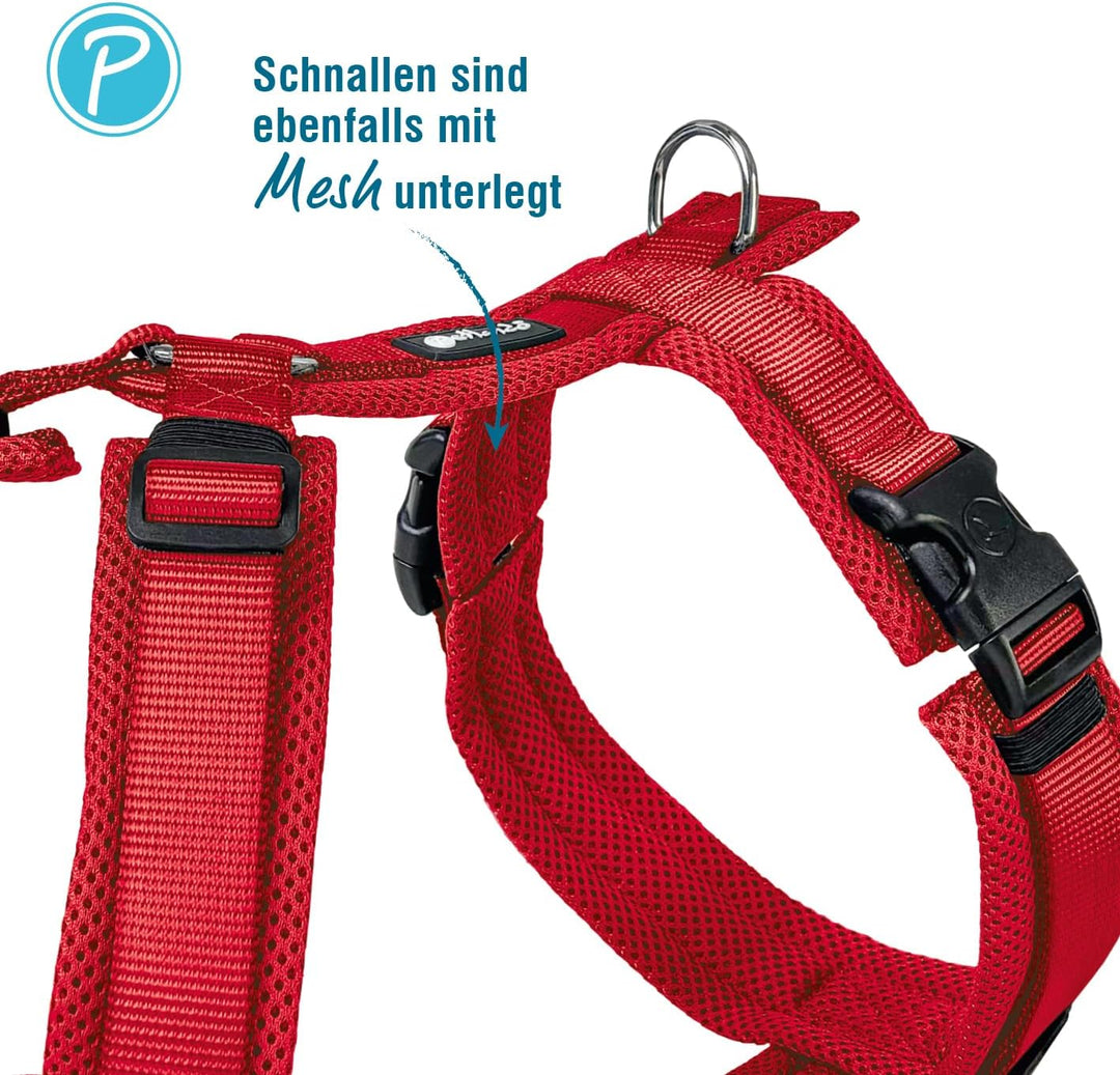 Petlando Hundegeschirr mittelgrosse Hunde, Y-Comfort mit atmungsaktivem Mesh, leicht & robust, Rot M
