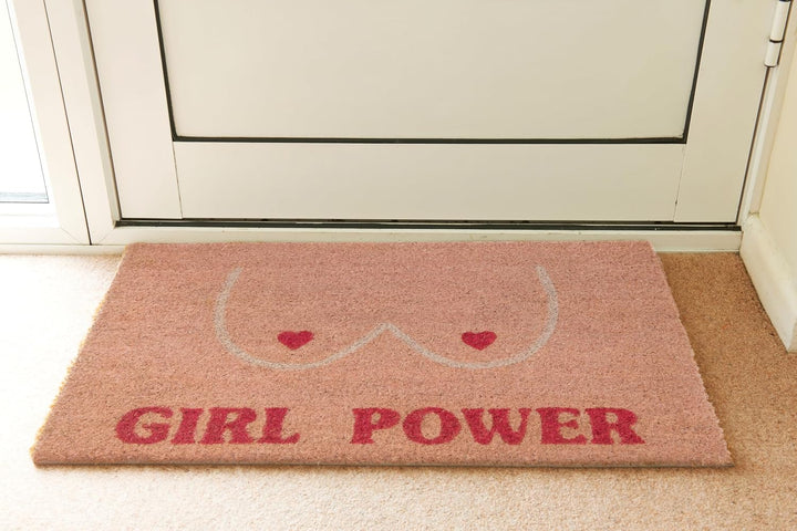 FISURA - Fussmatte Girl Power. Kokosnuss-Fussmatte mit Rutschfester PVC-Rückseite. Lustige Welcome M