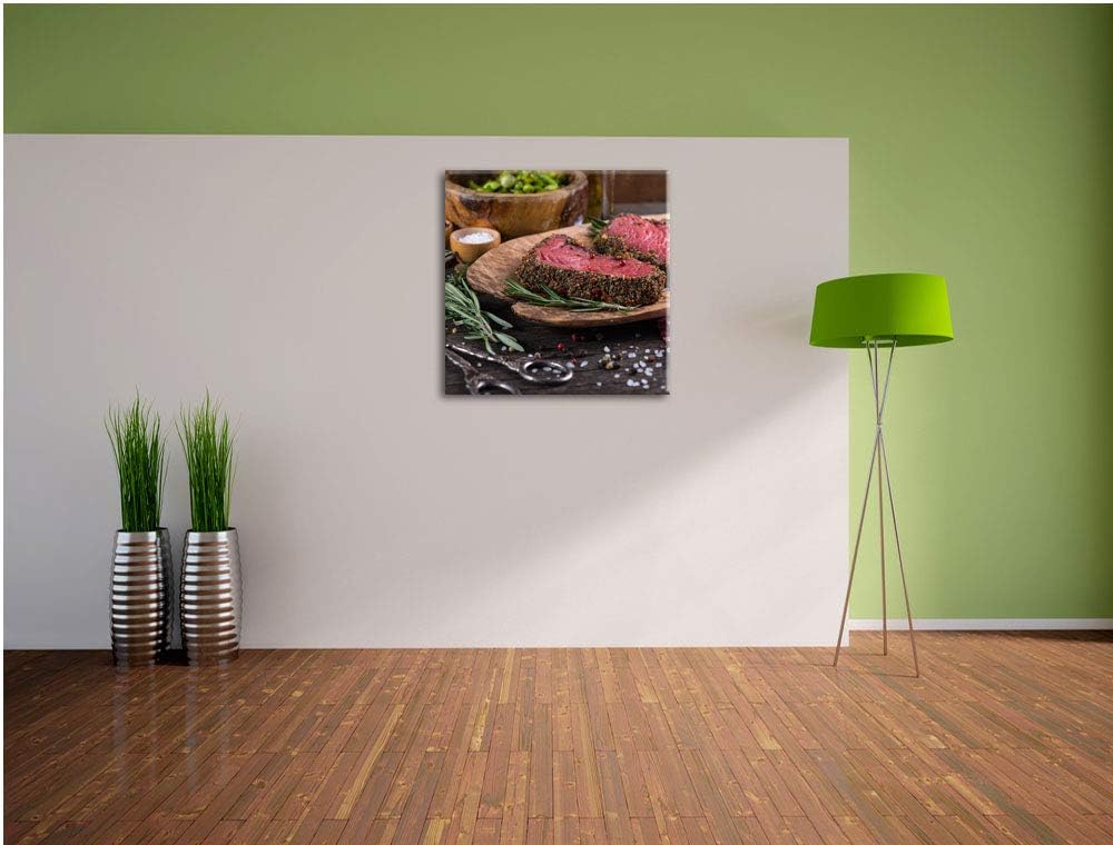 Pixxprint Leckeres Steak, Format: 70x70 auf Leinwand, XXL riesige Bilder fertig gerahmt mit Keilrahm