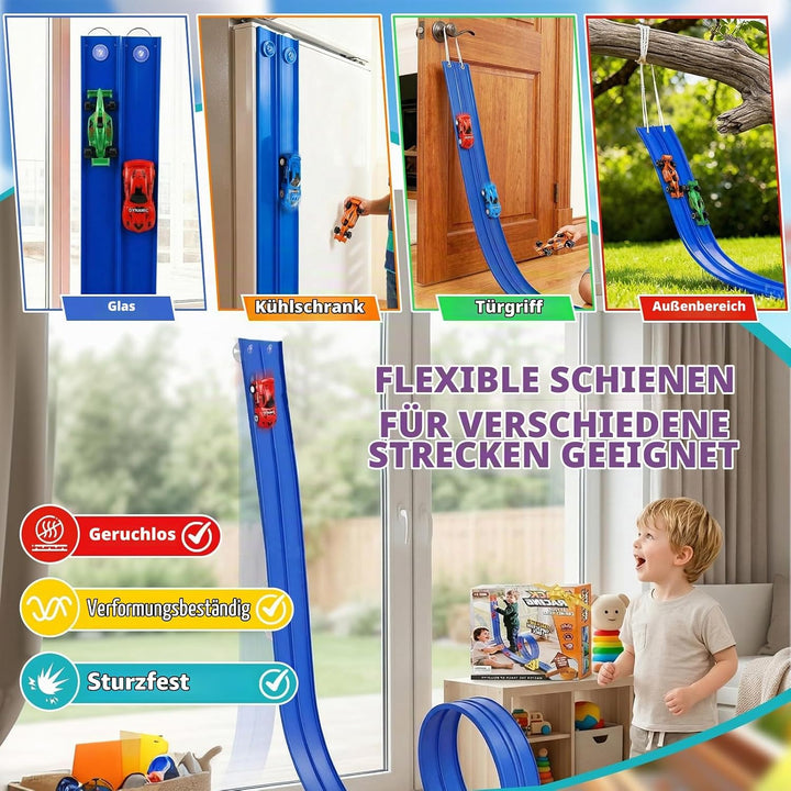5 Meter Flexible rennbahn Kinder, Rennstrecke Auto Spielzeug, DIY Rennbahn Spielzeug, Autorennbahnen