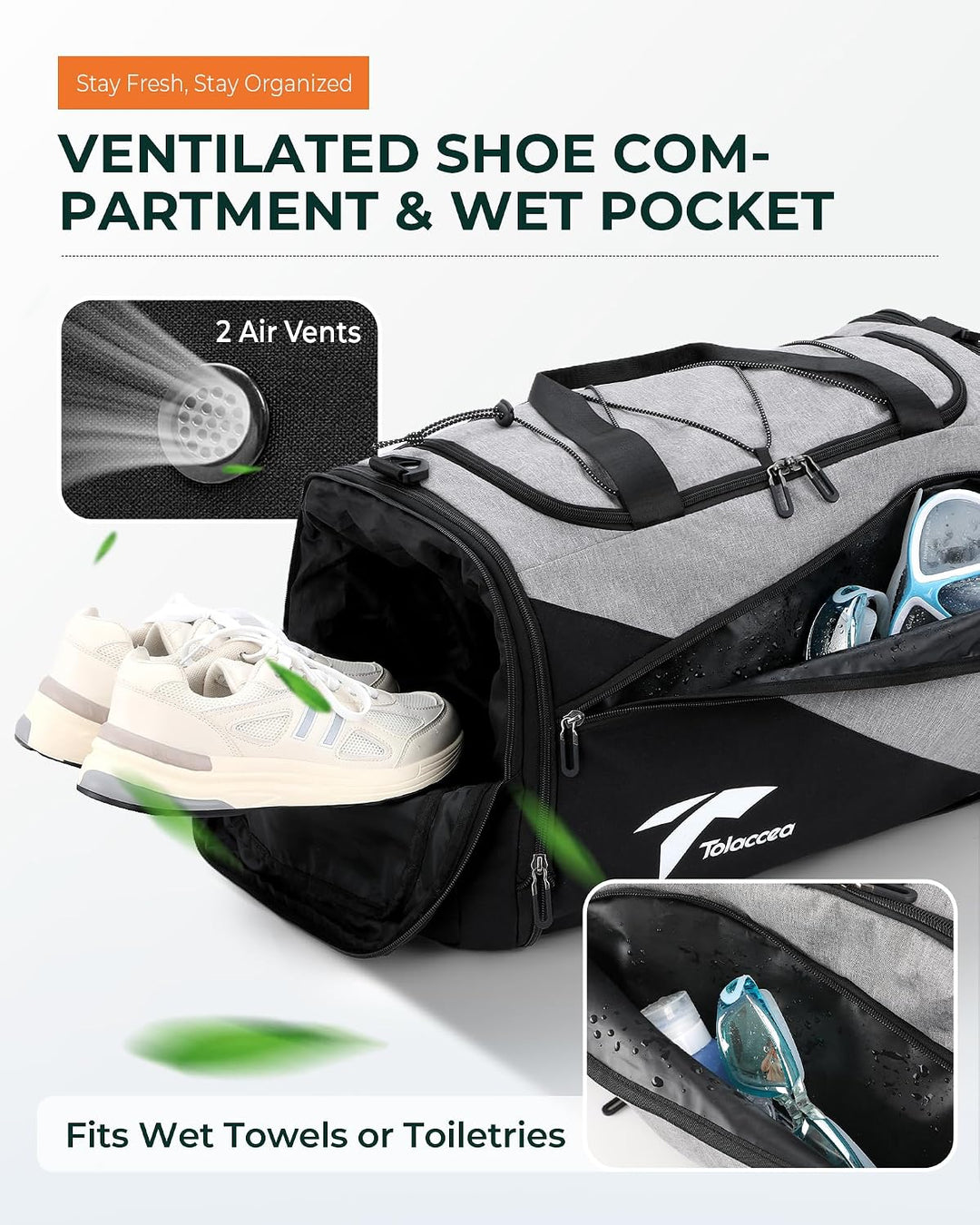 Tolaccea Sporttasche Rucksack für Herren Damen, 45-63L Erweiterbar Sporttaschen Gross mit Schuhfach