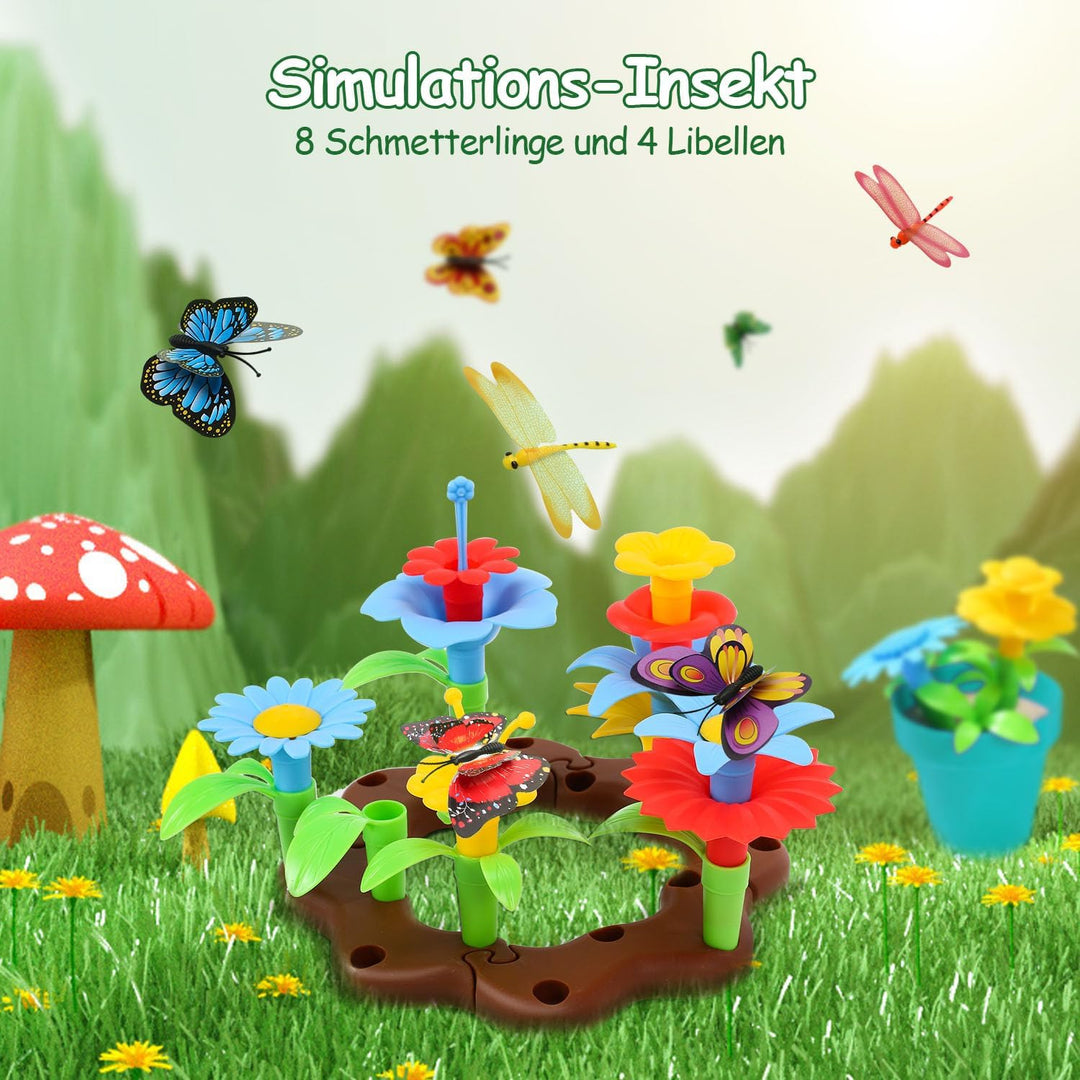 cute stone Gartenwerkzeug-Set für Kinder, Gartenspielzeug mit Schubkarre, Giesskanne, Schaufel, Blum