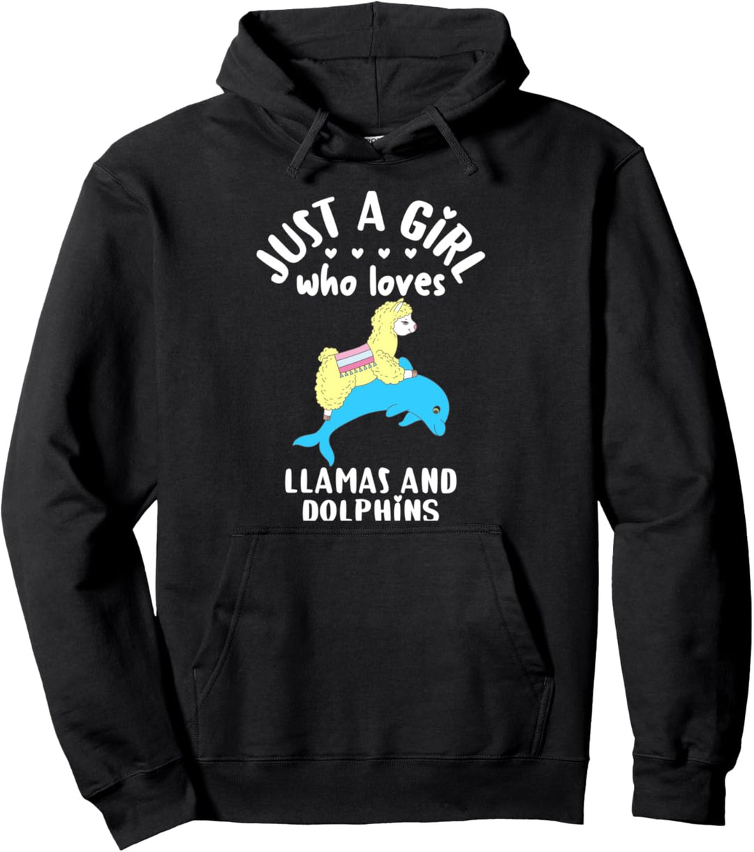 Girls Llama Riding Dolphin Gift Just A Girl Who Loves Llamas Pullover Hoodie