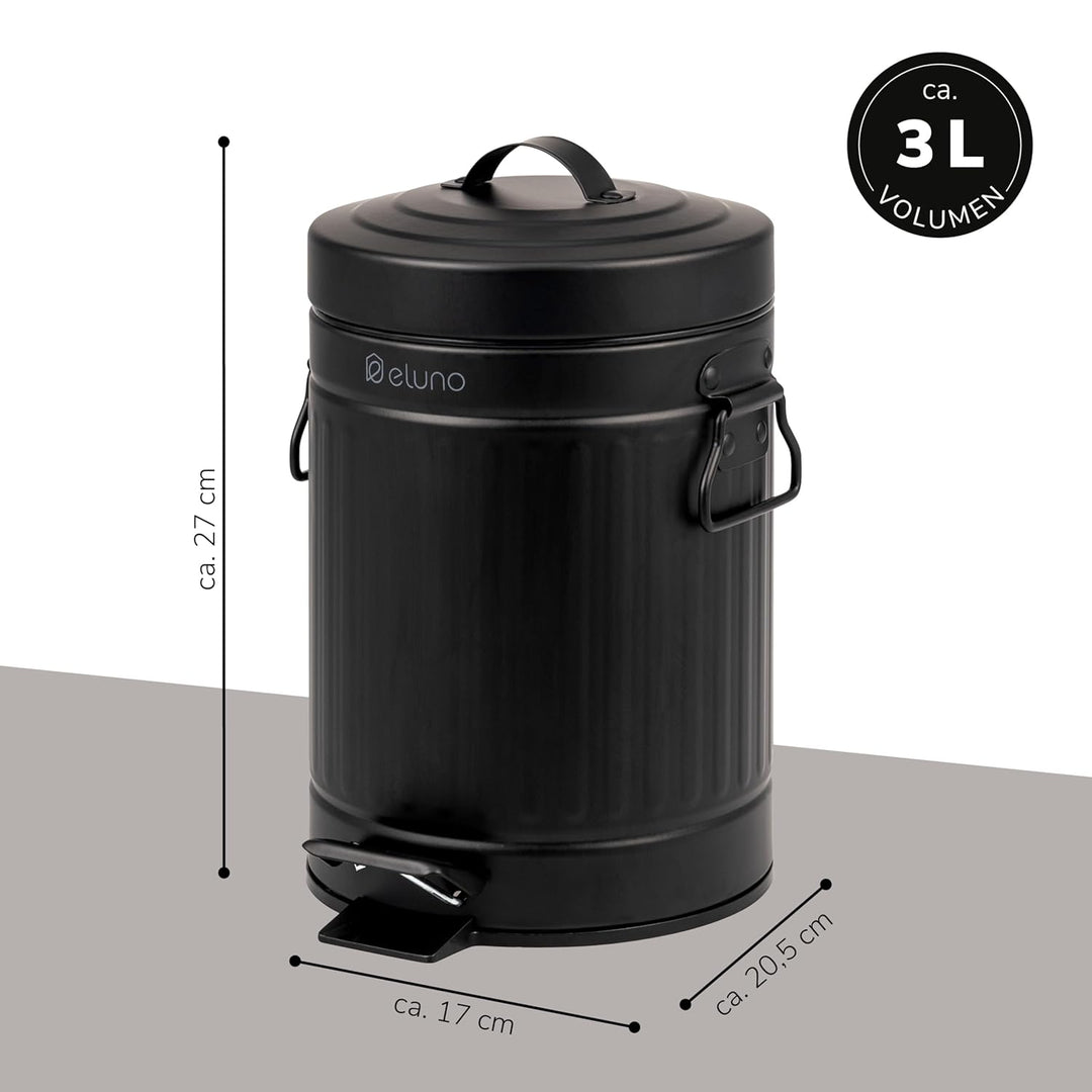 eluno Kosmetikeimer VINTAGE, Treteimer, 3 Liter Fassungsvermögen, Mülleimer mit Soft-Close Deckel, A