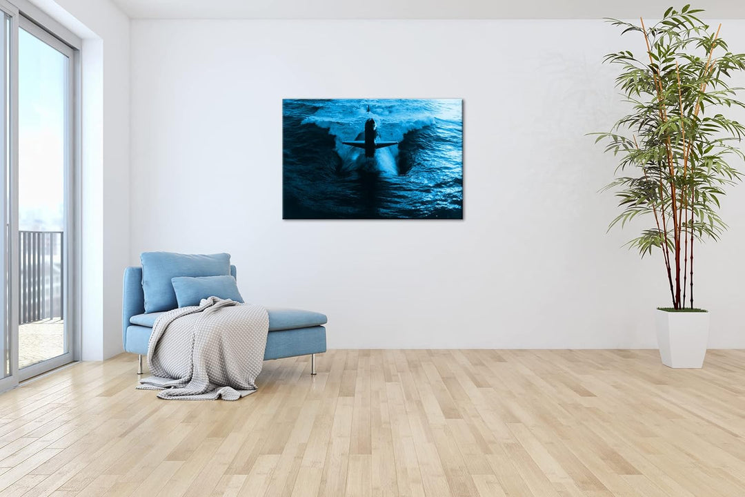 deyoli gewaltiges U-Boot Format 80x60 Effekt: Monocrome Blau als Leinwandbild, Motiv fertig gerahmt