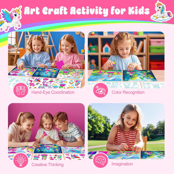 Lustiges Folien-Kunst-Set für Kinder, Einhorn und Prinzessin, Folienkunst für Kinder, Kunst-Bastelse
