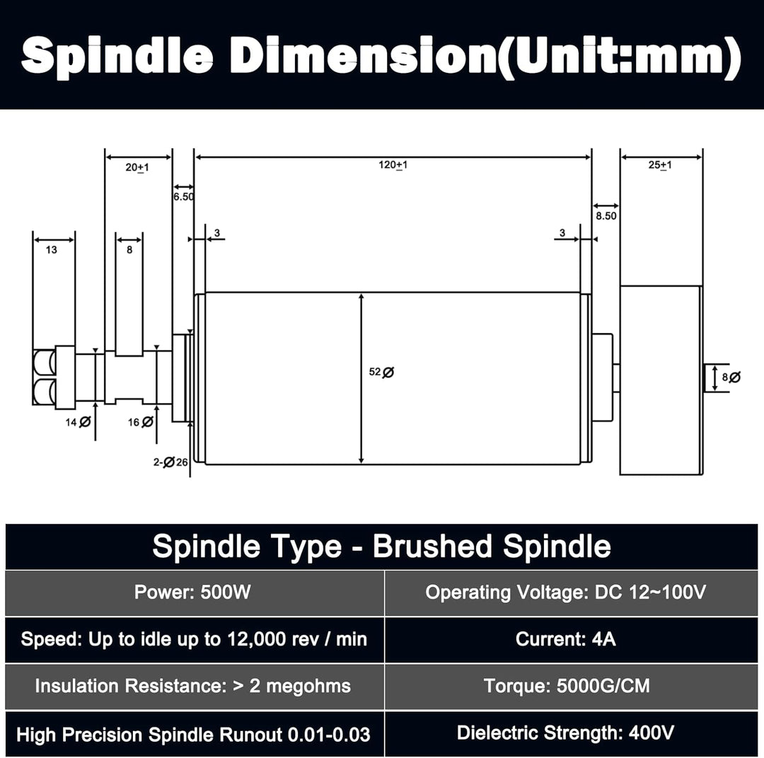 YOFULY 500W CNC Spindel mit Luftkühlung, MACH3 Drehzahlregler mit Netzteil AC110V-220V+ 52mm Spindel