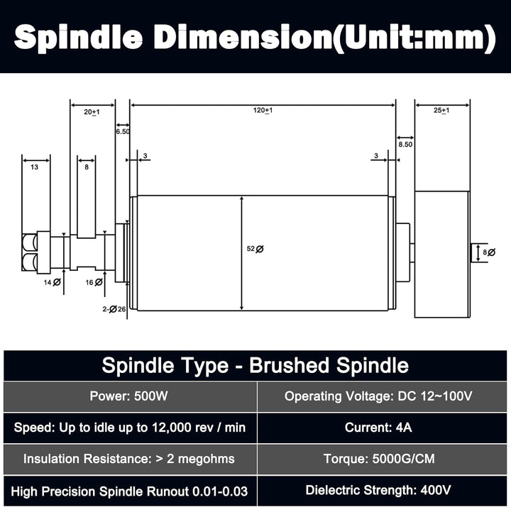 YOFULY 500W CNC Spindel mit Luftkühlung, MACH3 Drehzahlregler mit Netzteil AC110V-220V+ 52mm Spindel