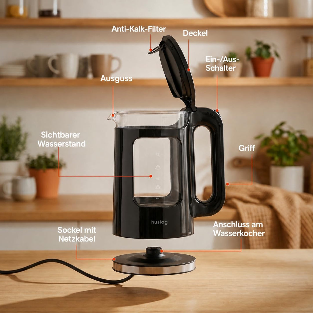 ELEKTRISCH, KABELLOS, 2200W, LEISTUNGSFÄHIG 1.7L, FENSTER, SCHWARZ 1.7 Liter Schwarz, Schwarz