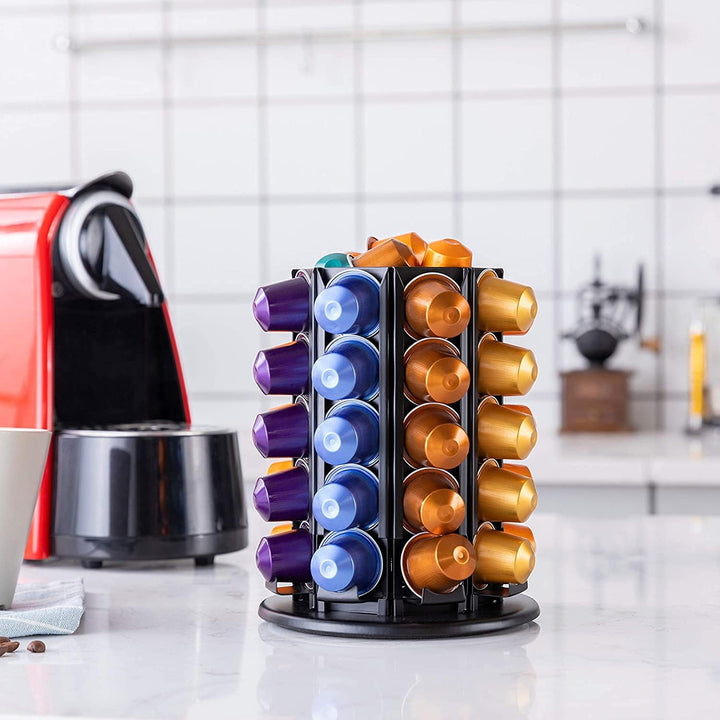 BAGOO Kaffee Kapselhalter für Nespresso 360-Grad-Drehung mit Zentraler Zusätzlicher Pod-Aufbewahrung