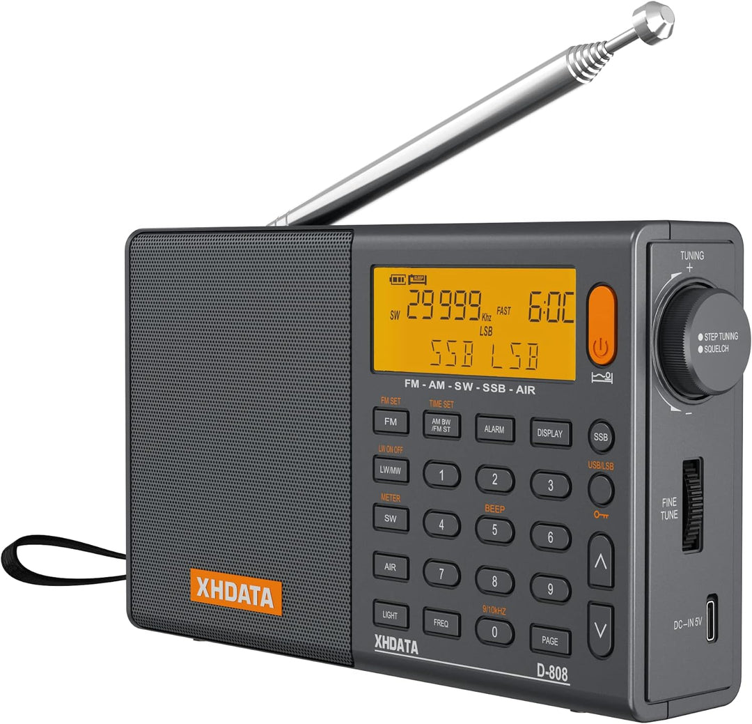 XHDATA D-808 Tragbares Digitales Radio UKW-Stereo/KW/MW/LW SSB RDS Air Band Multi-Band-Radio Lautspr