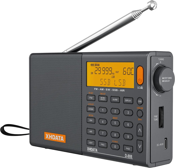 XHDATA D-808 Tragbares Digitales Radio UKW-Stereo/KW/MW/LW SSB RDS Air Band Multi-Band-Radio Lautspr