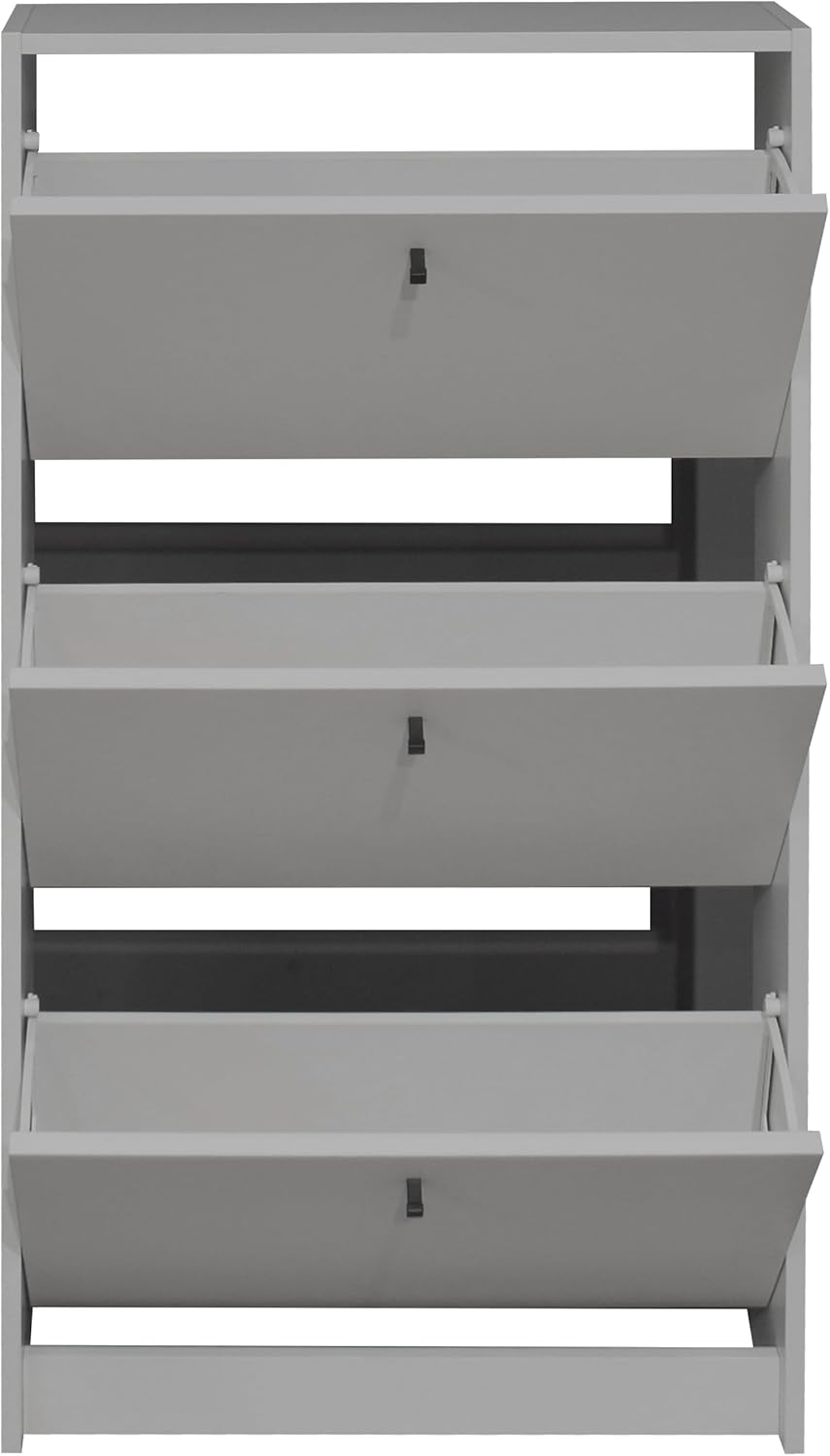möbelando Schuhkipper >Flap< in kreidegrau matt Lack, Holzwerkstoff - 60x104x16cm (BxHxT)