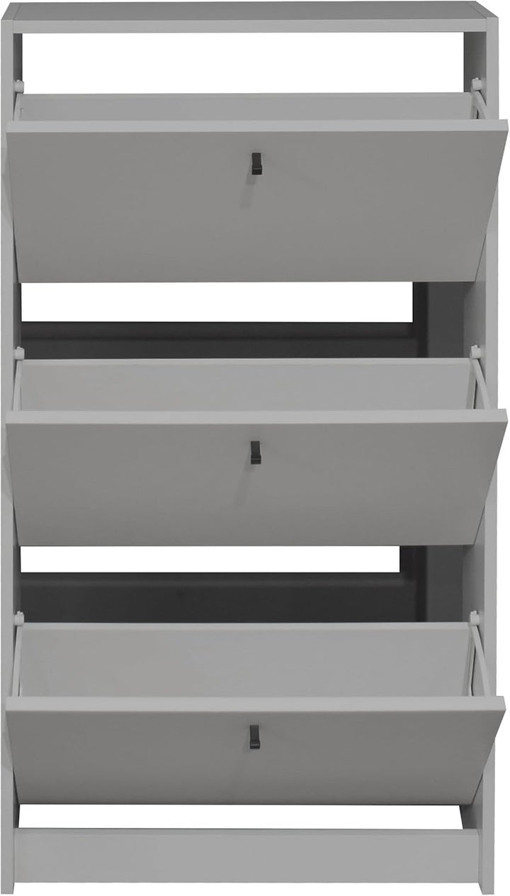 möbelando Schuhkipper >Flap< in kreidegrau matt Lack, Holzwerkstoff - 60x104x16cm (BxHxT)