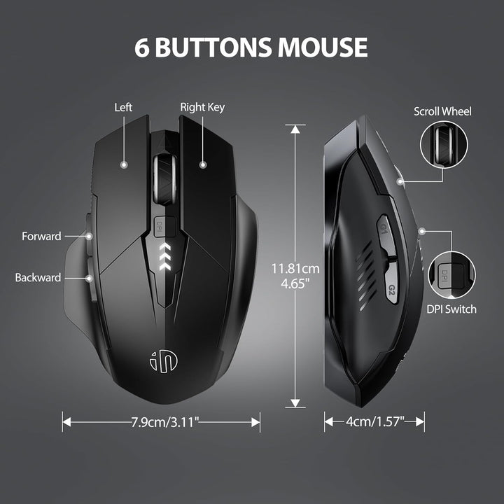 inphic Bluetooth Maus, Multi-Device Silent wiederaufladbare Bluetooth Funkmaus (Tri-Mode: BT 5.0/4.0