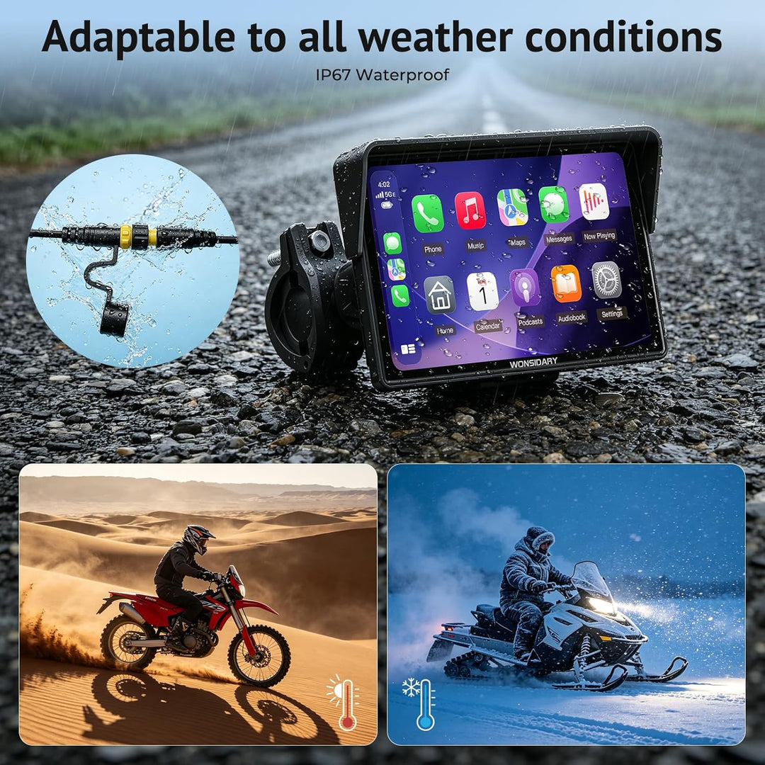 W522TPMS 5 Zoll Motorrad CarPlay Display mit TPMS &amp; Android Auto | Motorrad Navi Display mit IP67 Wa