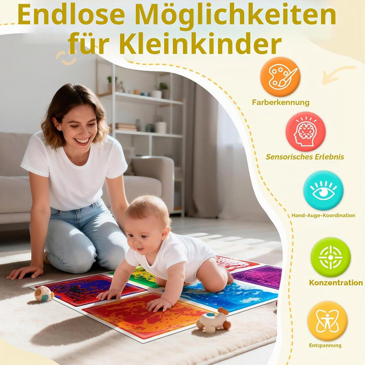 Art3d Flüssige Sensorische Bodenfliesen 30 x 30 cm Spielzimmer Tanzfläche Quadratisch Bunt 6 Fliesen