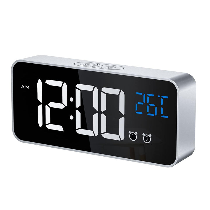 CHEREEKI Digitaler Wecker, LED Digitaluhr mit Temperaturanzeige Tragbarer Spiegelalarm Tischuhr mit