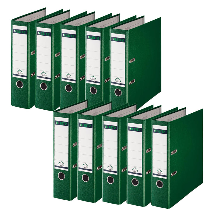 Leitz Qualitäts-Ordner 180° Plastik A4, 10er Pack, Grün, 8 cm Rückenbreite, PP-laminierter Einband,
