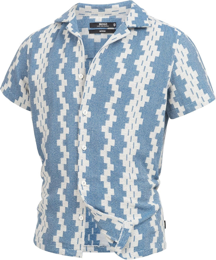 Indicode Herren INCosby Kurzarmhemd mit Button-Down-Kragen | Herrenhemd gestreift Kurzarm Hemd XL Bl