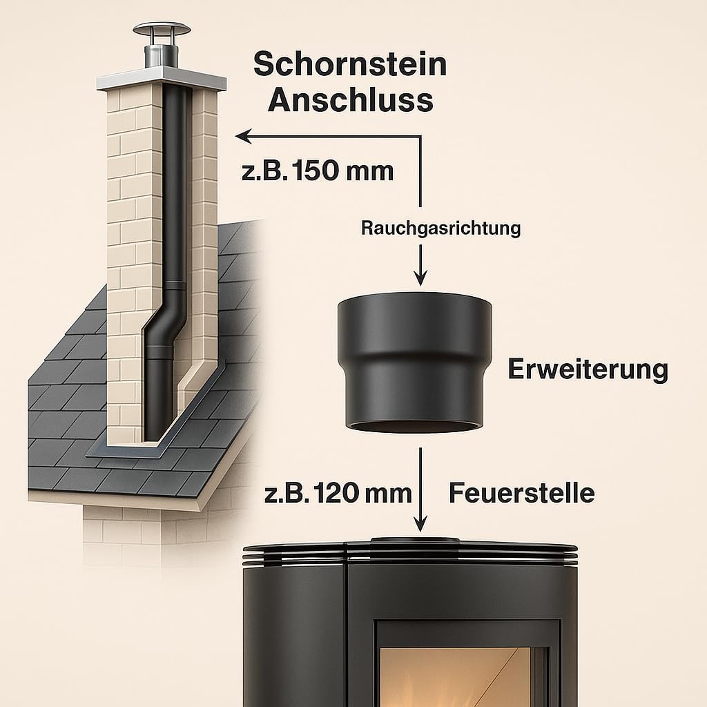 BirnePower Rohrreduzierung von 160 auf 120 mm, Senotherm-Beschichtung, Abgasrohr für Ofen &amp; Kamin, 2