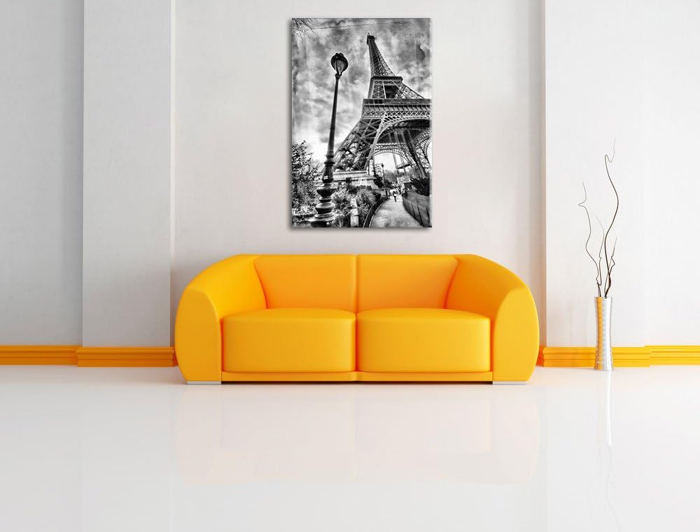 Pixxprint Pariser Eifelturm Retro / 100x70cm Leinwandbild bespannt auf Holzrahmen/Wandbild Kunstdruc