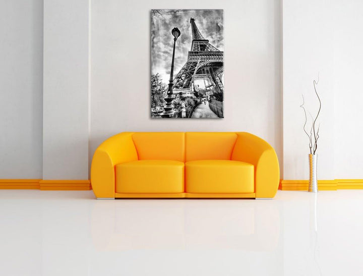 Pixxprint Pariser Eifelturm Retro / 100x70cm Leinwandbild bespannt auf Holzrahmen/Wandbild Kunstdruc