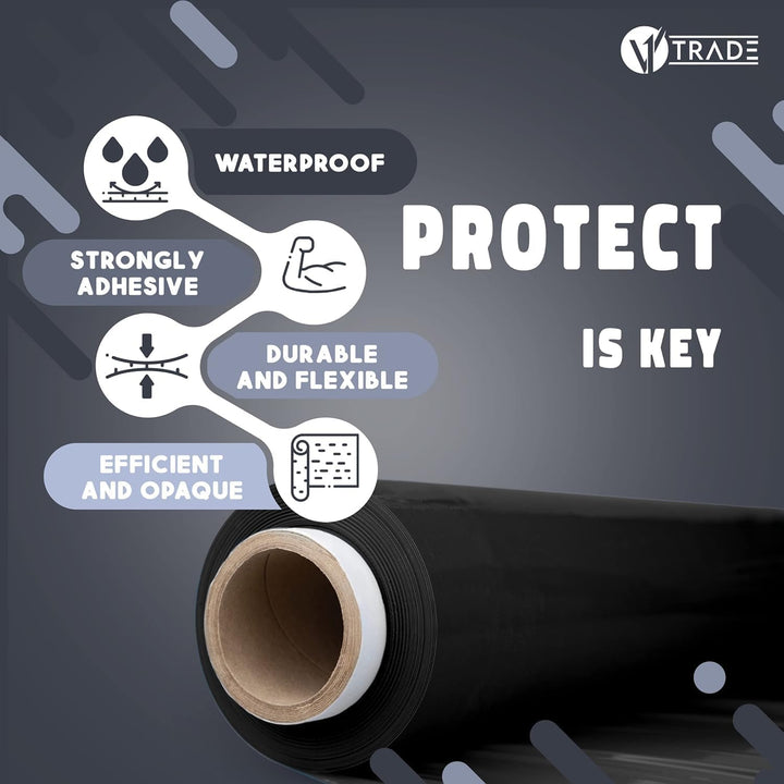 V1 Trade Stretchfolie Schwarz Strechfolienrolle - 6 Wickelfolie - Handstretchfolie - 50cm Breit - Ve