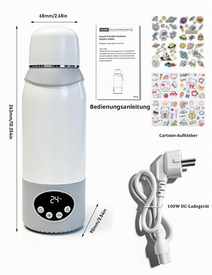 Tragbarer Flaschenwärmer für Baby unterwegs, 500ml Babyflaschenwärmer, 320W Schnellwärmung，unterstüt