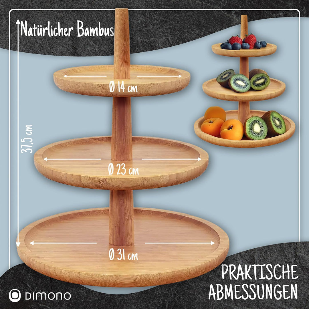 Dimono® Bambus-Etagere Premium Servier-Ständer 3-Etagen; Servier-Tablett für Desserts, Kuchen, Käse,