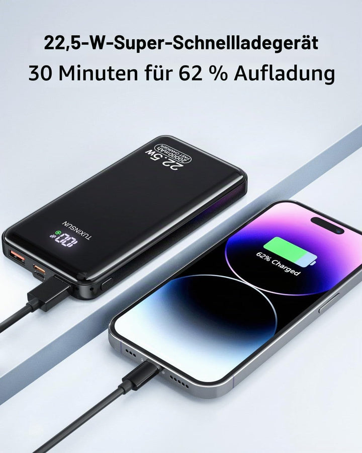 Power Bank 20000 mAh 22.5 W PD3.0 QC4.0 Externer Handyakku PD20W Schnellladen Powerbank mit LCD-Disp