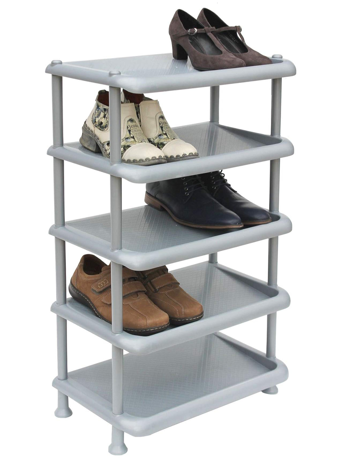 DanDiBo Schuhregal Kunststoff 93901 Stapelbar Schuhablage Offen Schuhständer mit 5 Ebenen Grau Schuh