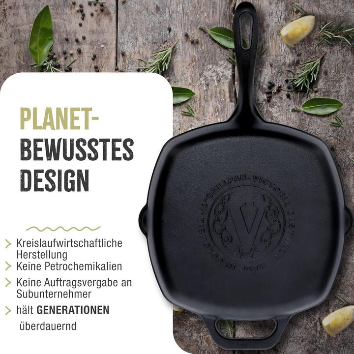 VICTORIA Grillpfanne Emaillierte Gusseisen Induktion 25x25cm Bratpfanne Geeignet für Feuer, Grill, B