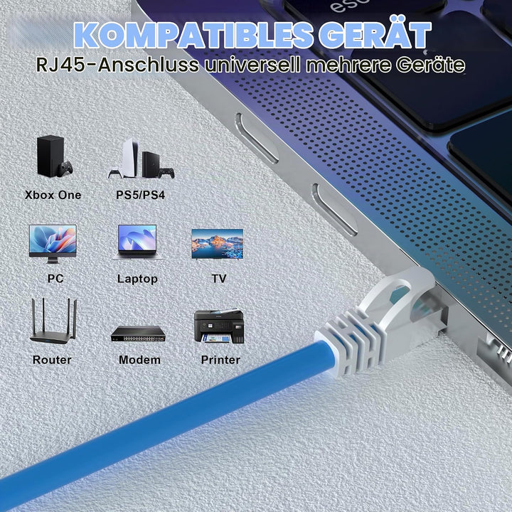 MEIPEK Internet Kabel 30m Cat 7 SFTP Dreifach Geschirmt LAN Kabel 30 meter | 600MHz 10Gbps High Spee