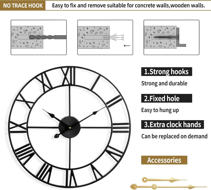 Mee 2ou Grosse Wanduhr Modern Nahezu Lautlos Ohne Tickgeräusche -80cm Durchmesser Römische Ziffern W