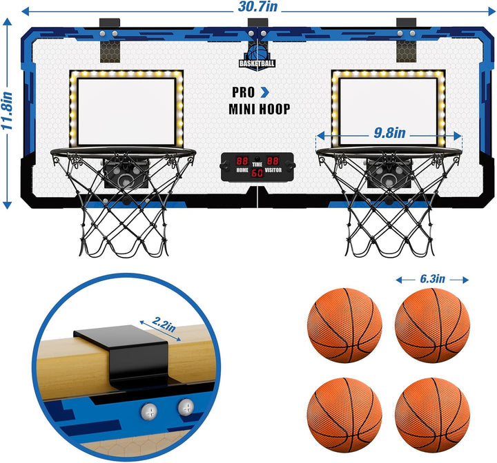 HYES 2-Spieler Basketballkorb für Kinder mit LED-Licht, Basketballkorb für Kids mit 4 Ball Pumpe Ind