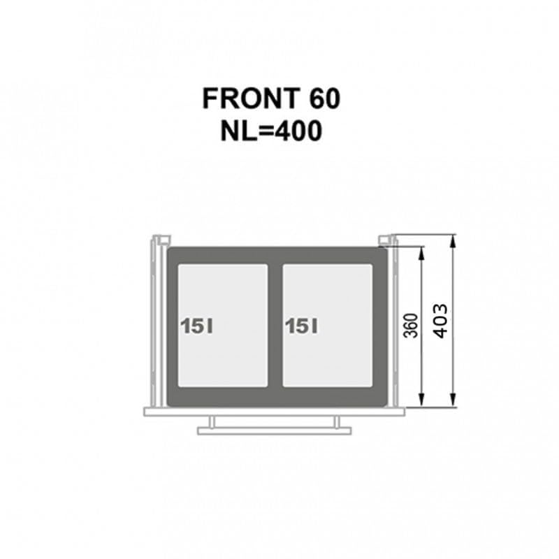 Einbau-Mülleimer für 60 cm Schrank SEGREGO 2-fach Abfallsystem mit Deckel Soft-Close &amp; Vollauszug 56