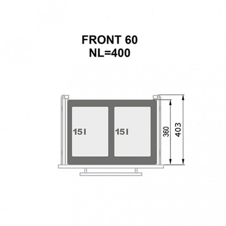 Einbau-Mülleimer für 60 cm Schrank SEGREGO 2-fach Abfallsystem mit Deckel Soft-Close &amp; Vollauszug 56