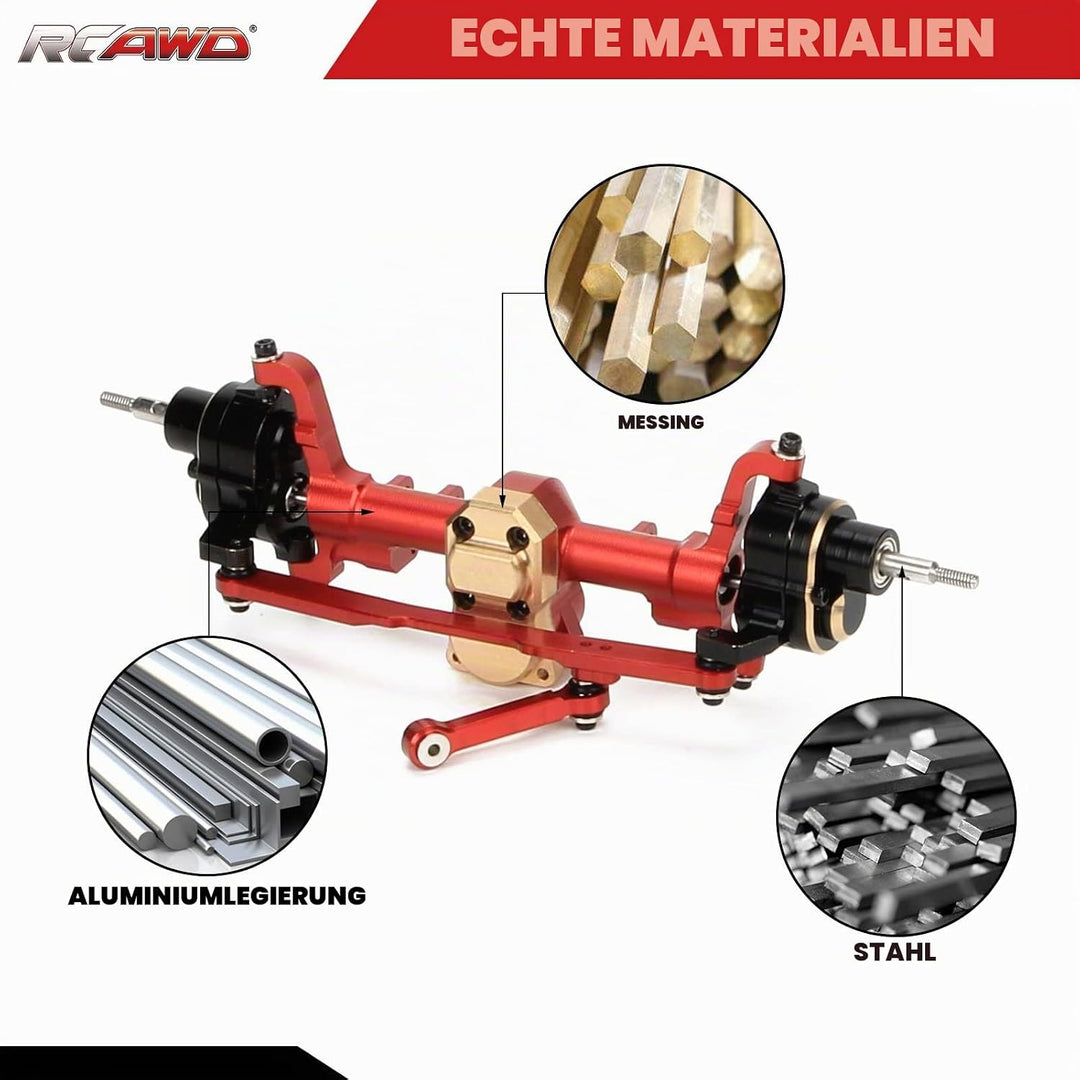 RCAWD Vorderachsengehäuse & Stahlgetriebe für Axial 1-24 SCX24 Crawlers Upgraded Teil (Rot), Rot