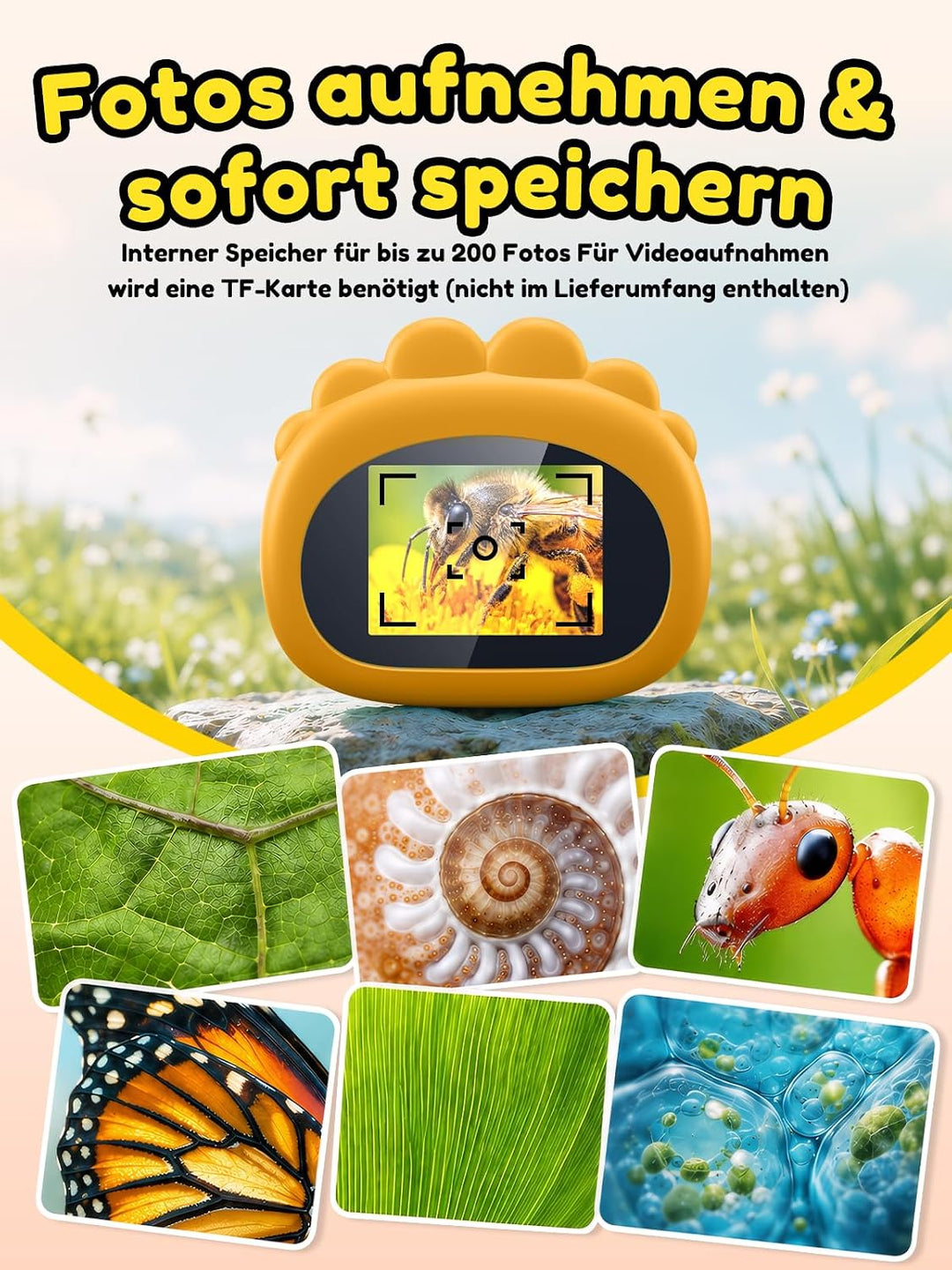 Mikroskop für Kinder, Digitales Taschenmikroskop mit 2,0" IPS-Bildschirm Lupe 200x Vergrösserung, 8