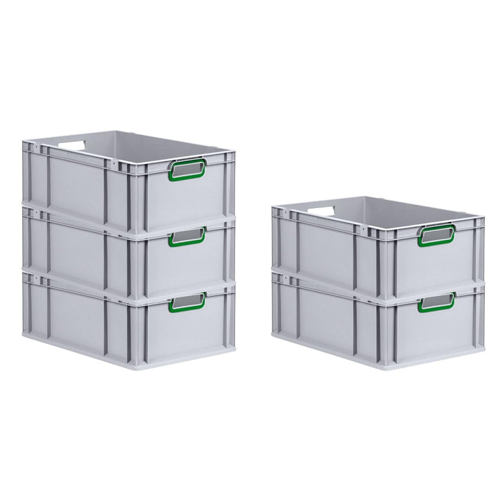 SparSet 5x Eurobox NextGen Color | HxBxT 22x40x60cm | 44 Liter | Griffe grün offen | Verstärkter Bod