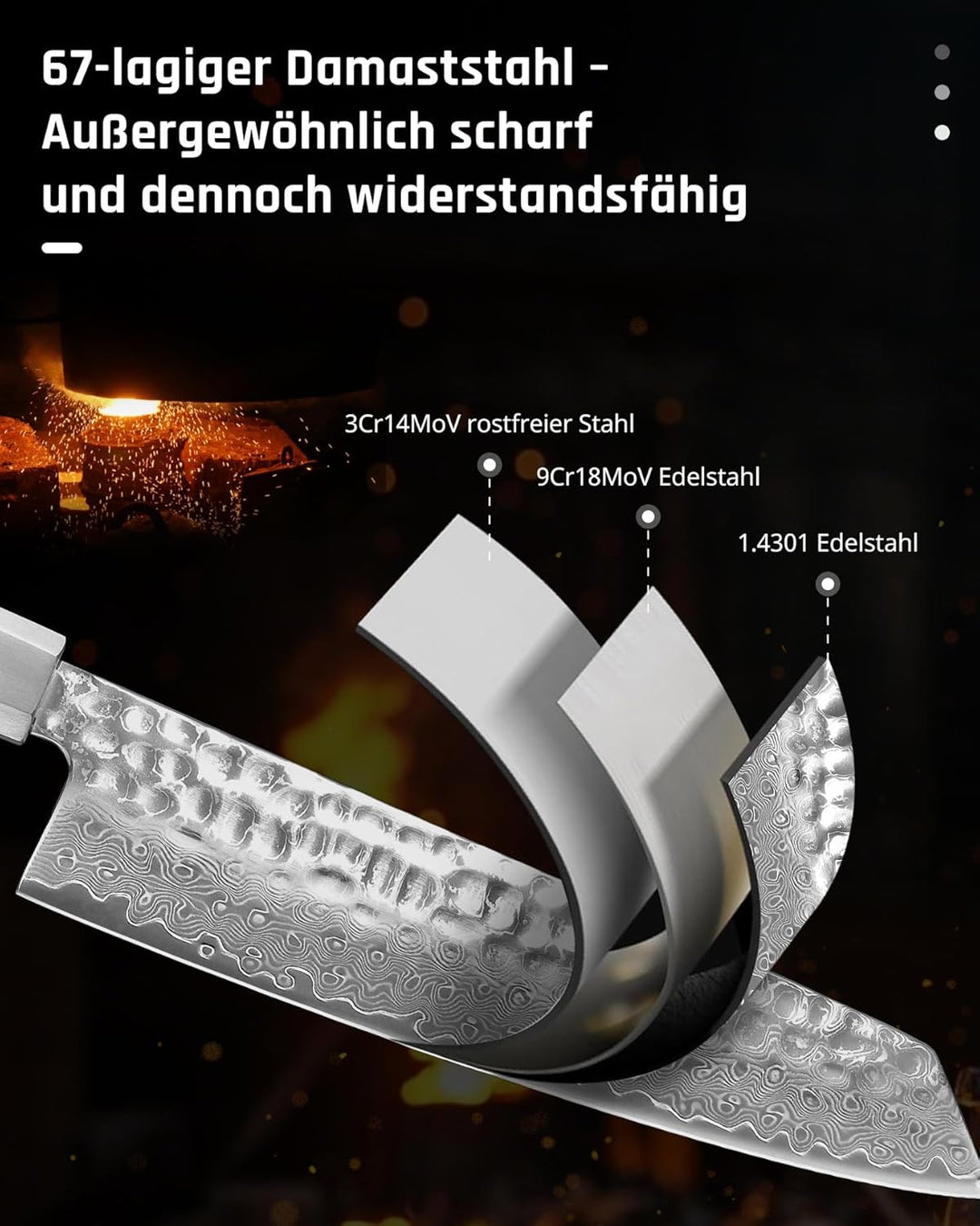 YOTSUBA Damastmesser Kochmesser, Profi Küchenmesser Messer Klingenlänge 20 cm Chefmesser Allzweckmes