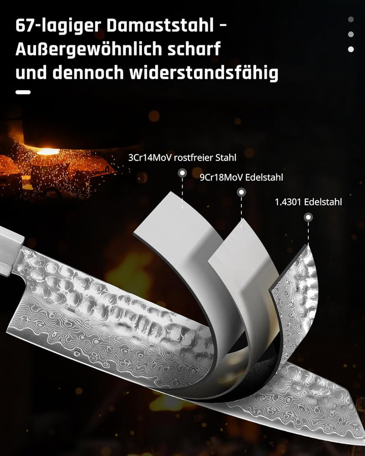 YOTSUBA Damastmesser Kochmesser, Profi Küchenmesser Messer Klingenlänge 20 cm Chefmesser Allzweckmes