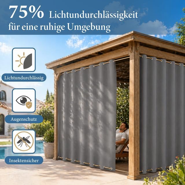 Rosnek Outdoor Vorhang Wetterfest Winddicht, Extra Breit Blickdicht Vorhänge mit Ösen Oben &amp; Unten,