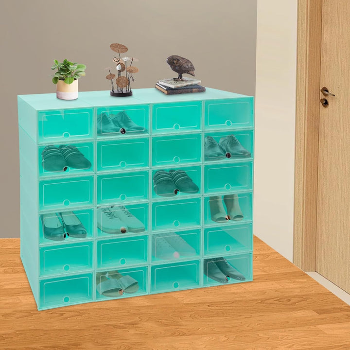 Schuhboxen 24er Set,Stapelbar Transparent Schuhkarton für Turnschuhen,flachen Schuhen,Hausschuhen,bi