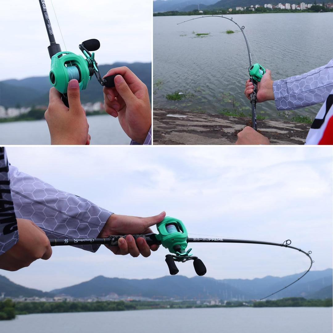 Sougayilang MX-2 Wurfangelrute und Baitcastrolle Combo, 1,8m/2,1m Baitcaster Combo - Raubfisch-Angel