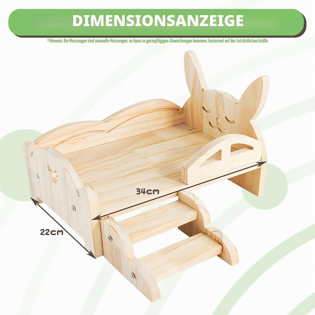 BORDEAG Holz Meerschweinchen Bett Mit Treppe Und Matte,34 * 22 * 18 cm Meerschweinchenbett Aus Holz,