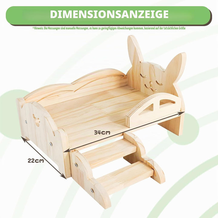 BORDEAG Holz Meerschweinchen Bett Mit Treppe Und Matte,34 * 22 * 18 cm Meerschweinchenbett Aus Holz,