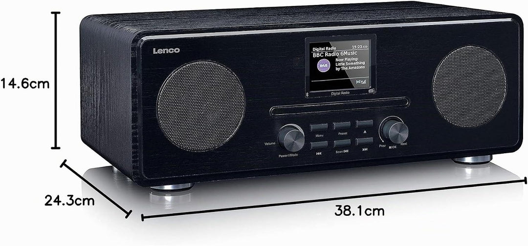 Lenco DAR-061 Dab+ CD Radio - Bluetooth 5.0 - Dab+ und FM PLL-Empfänger - LCD-Display - Zwei Stunden
